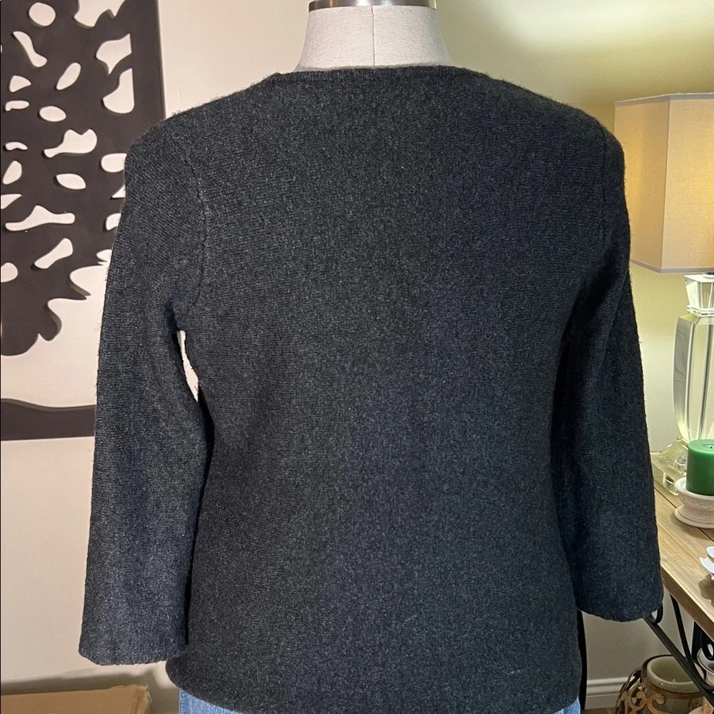 Loft charcoal gray wool blend pullover sweater 3/4 bell sleeves M - Picture 4 of 9